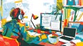 Remote Worker Focuses on Document Editing, Utilizing Technology for Productivity at Home Office, Enhancing Efficie