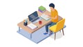 Remote Worker on Laptop in Home Office, vector design Generative AI Royalty Free Stock Photo