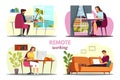 Remote workers working at home office scenes set Royalty Free Stock Photo