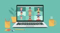 People connecting together with online video conference on laptop Royalty Free Stock Photo