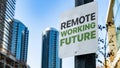 Remote Working Future Worn Sign in Downtown city setting