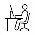 Remote Working.Line Worker Symbol at Desk-Design-Freelancer.icon in outline style. Workspace custom editable vector stroke