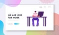 Remote Working Outsourced or Office Employee Website Landing Page. Man Artist Web Designer Programmer Sitting at Desk