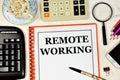 Remote working. Text label in the working folder.