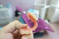 Removable denture in the hands of a doctor Royalty Free Stock Photo