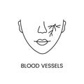 Removal of blood vessels on the face with the help of laser cosmetology, line icon in vector woman's face with a
