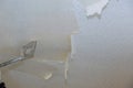 Removal old dirty popcorn ceiling wall background