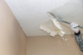 Removal old dirty popcorn ceiling wall background Royalty Free Stock Photo