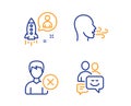 Remove account, Startup and Breathing exercise icons set. Communication sign. Delete user, Developer, Breath. Vector