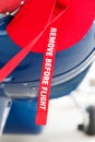 Remove before flight on the aircraft fuselage