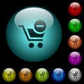 Remove item from cart icons in color illuminated glass buttons Royalty Free Stock Photo