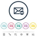Remove mail flat color icons in round outlines Royalty Free Stock Photo