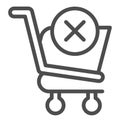 Remove from shopping cart line icon. Market trolley with cross buttun. Commerce vector design concept, outline style