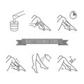 Removing leg hair by using sugaring or strip wax. Beauty treatment icons set