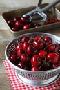 Removing pitts from cherries in colander