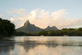 Rempart and Mamelles peaks, from Tamarin Bay where the Indian Ocean meets the river, Tamarin, Black River District