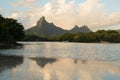 Rempart and Mamelles peaks, Tamarin Bay where the Indian Ocean meets the river, Tamarin, Mauritius