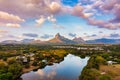 Rempart mountain view from Tamarin bay, Black river, scenic nature of Mauritius island. Beautiful nature and landscapes of