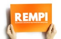 REMPI - resonance-enhanced multiphoton ionization acronym on card, abbreviation concept background