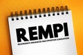 REMPI - resonance-enhanced multiphoton ionization acronym text on notepad, abbreviation concept background