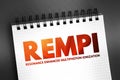 REMPI - resonance-enhanced multiphoton ionization acronym text on notepad, abbreviation concept background