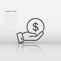 Remuneration icon in flat style. Money in hand vector illustration on white isolated background. Coin payroll business concept Royalty Free Stock Photo