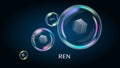 REN token symbol in soap bubble, coin DeFi project decentralized finance.