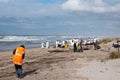Rena oil spill clean up workers Royalty Free Stock Photo