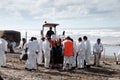 Rena oil spill clean up workers Royalty Free Stock Photo