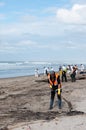 Rena oil spill clean up workers Royalty Free Stock Photo