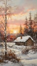 Renaissance Blacksmith\'s Cabin at Sunset