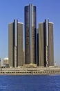 The Renaissance Center, a skyscraper office complex in downtown Detroit, Michigan