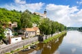 Renaissance Chateau and Church of Sts. Peter and Paul, Labe river, Melnik, Czech Republic Royalty Free Stock Photo