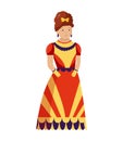 Renaissance clothing vector woman character in medieval fashion vintage dress. Historical royal clothes illustration
