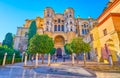 The entrance portal of Malaga Cathedral, Spain Royalty Free Stock Photo