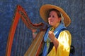 Renaissance fayre musician playing the Harp.