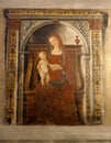 Fresco Holy Virgin Mary child Christ Pubblico, Siena, Italy, night Royalty Free Stock Photo