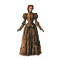 Renaissance-inspired Woman In Brown Dress: Digital Enhanced Wood Engraving