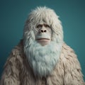 Renaissance Minimalism: Ape With Long Hair And White Wool Coat