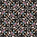 Renaissance rococo style vintage seamless pattern. Colorful floral ornamental background. Decorative flourish repeat backdrop. Old Royalty Free Stock Photo