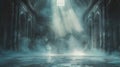 Renaissance Shadows: An Empty Gothic Hall Amidst Abstract Light, Smoke, and Darkness Royalty Free Stock Photo