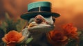 Renaissance Style Chameleon In A Top Hat: Vray Tracing And Matte Minimalism Wallpaper