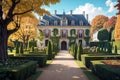 Renaissance style French Castle in a French Garden in autumn - Generative AI