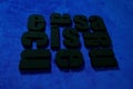 Renaissance text, extruded polystyrene letters painted in black paint. on a dark blue background. blank for decoration, logo made