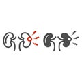 Renal pain line and solid icon, Body pain concept, Kidney pain sign on white background, renal colic icon in outline