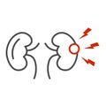 Renal pain thin line icon, Body pain concept, Kidney pain sign on white background, renal colic icon in outline style