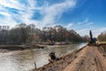 Renaturation work and connection of an oxbow lake, Nidda river in Frankfurt, Germany Royalty Free Stock Photo