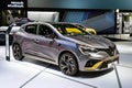 Renault Clio E-Tech full hybrid car at the Brussels Autosalon European Motor Show. Brussels, Belgium - January 13, 2023