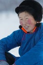 Portrait of a smiling mongolian nomad woman