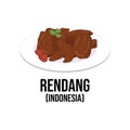 Rendang indonesian food. Asian traditional food elements in cartoon flat style isolated on white background Royalty Free Stock Photo